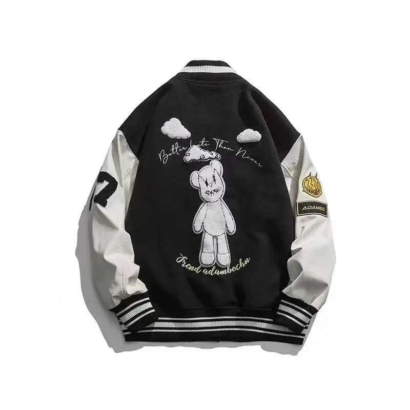 

Oversized Jacket Bear Baseball Uniform Women American Streetwear Coat Loose Women's Top Fashion Casual Stitching Jacket