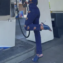 

Heart-shaped High-waist Straight-leg Cut-out Ripped Jeans Women's Y2K Korean Slim-fit Trousers Casual Pants Summer Streetwear