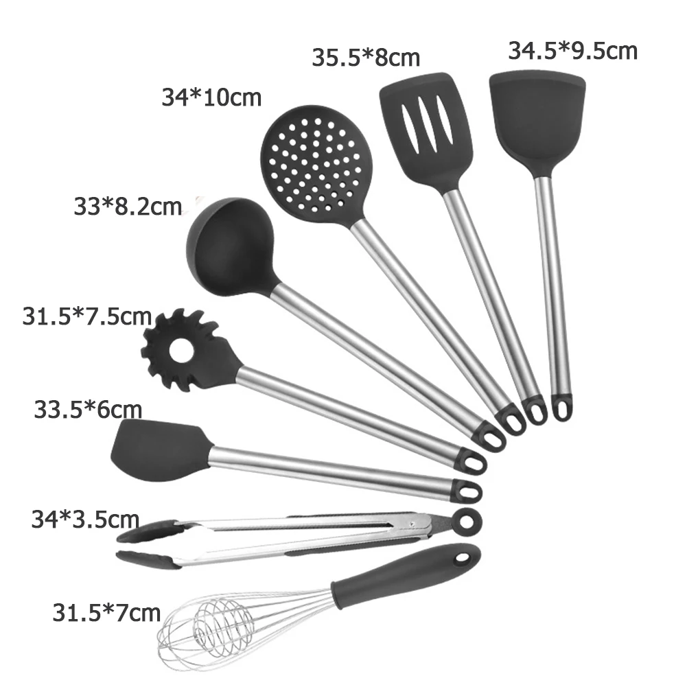 8/9 шт. Нержавеющая сталь Пособия по кулинарии посуда набор Еда Класс силикона с антипригарным покрытием ложка половник-шпатель для яиц Тернер Кухня набор инструментов