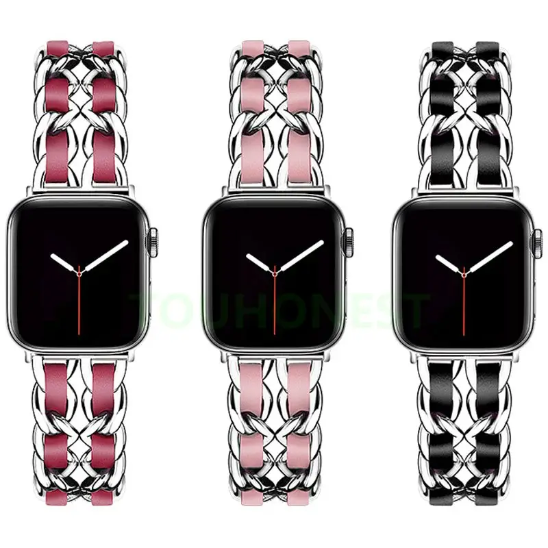 Кожаный ремешок для Apple Watch 5 4 42 мм 38 44 40 браслет из нержавеющей стали iWatch 3 2