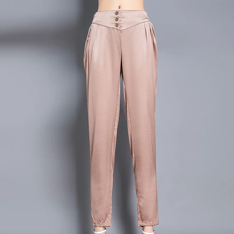 Pantalones harén de seda pesada para mujer, pantalón informal de cintura  elástica para madre, verano, 20112B, 2020|Pantalones y pantalones capri| -  AliExpress