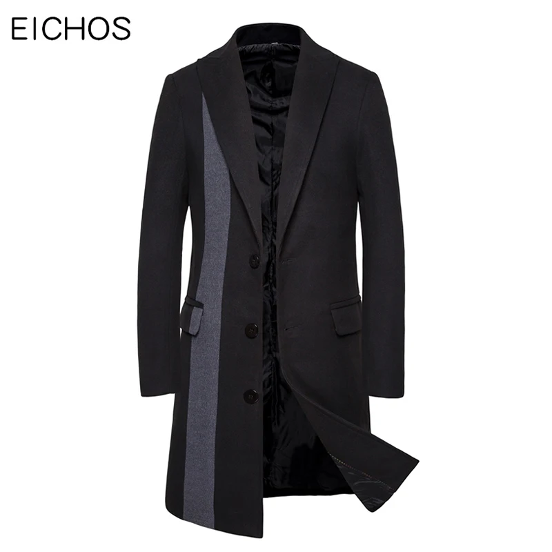 Мужское пальто, Осеннее однобортное длинное пальто, мужской модный Тренч с цветным блоком в стиле пэчворк, пальто с длинным рукавом, шерстяная верхняя одежда