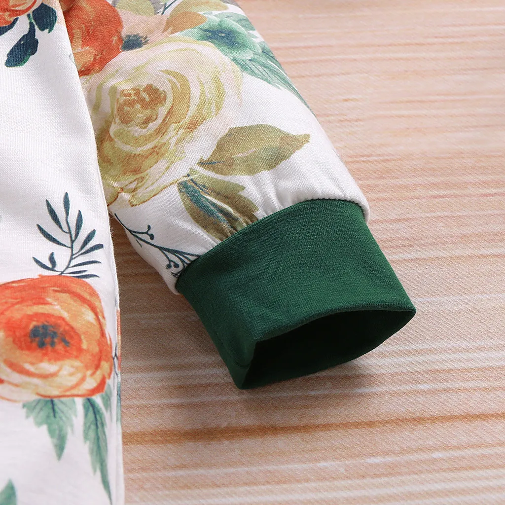 Детский комбинезон с цветочным рисунком и рюшами для новорожденных мальчиков и девочек, Детский комбинезон с повязкой-бантом набор одежды для новорожденных 0-2 лет, комплект одежды для малышей