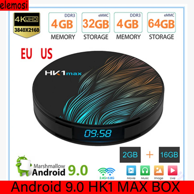 

HK1 MAX Set Top Box Android 9.0 Smart TV Box Media Player RK3328 TV Box Quad Core 5G WiFi 2.4G&5G Dual WIFI Bluetooth 4.1