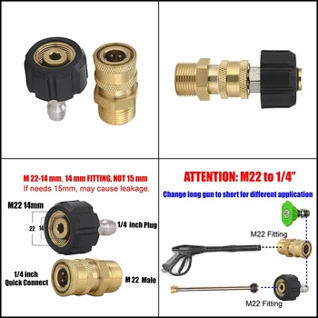 

M22 1/4\" Brass Connector Nozzle Car Washing Household Valve Quick Connector Kit