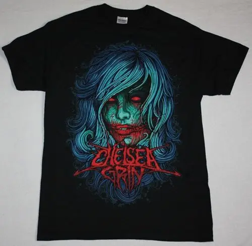 

Chealsea GRIN GIRL FACE DEATHCORE METALCORE SUICIDE SILENCE NEW BLACK T-SHIRT