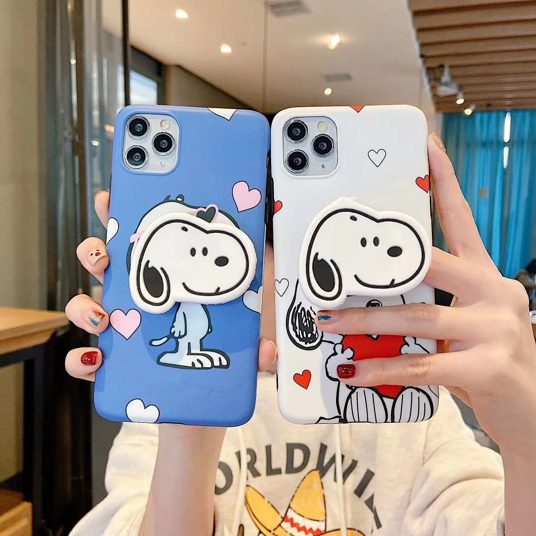Cute Peanuts comics dog Phone holder Case for iPhone 7 8 6 s Plus 11 pro X Xs Max XR soft IMD Silicone bracket Cover Coque |