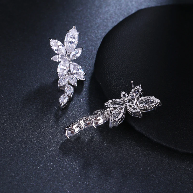 2018 Fashion Leaf Zircon Drop Earrings for Women White Gold Color Crystal Wedding Earrings Bridal Jewelry Gift brinco