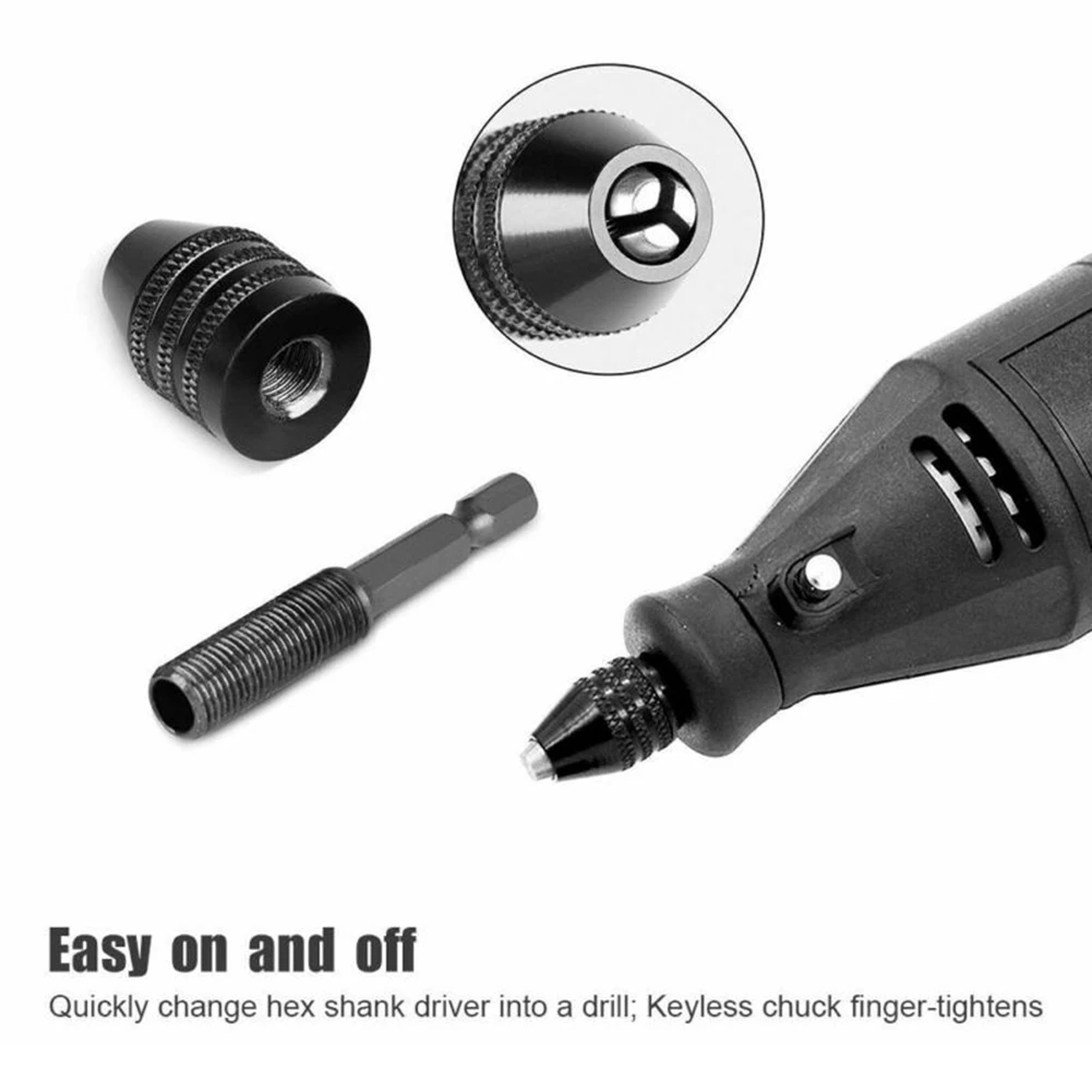 Mini Keyless Drill Chuck 0.3-8mm Self-Tighten Electric Drill Bits Collet Fixture Tools 1/4" Hex Shank Quick Change Converter tapered end mills