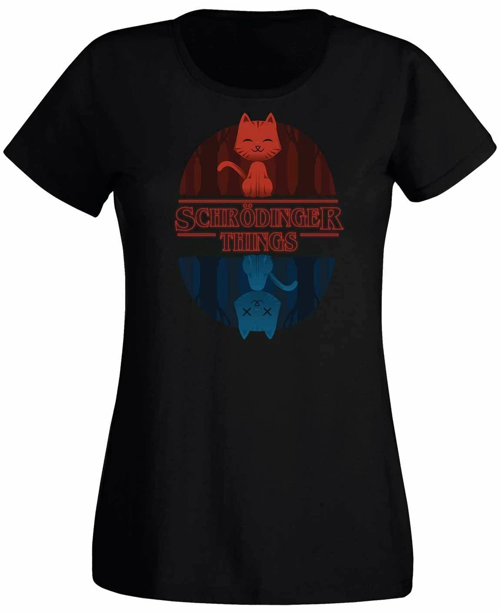 Женская футболка Schrodinger Things Science Physics Quantum Stranger Tv бесплатная доставка Забавные