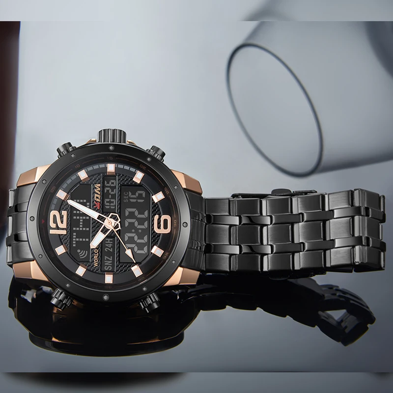 KDM часы мужские из нержавеющей стали ремешок Роскошные Новая мода двойной кварцевые цифровые наручные часы Reloj Hombre Relogio Masculino