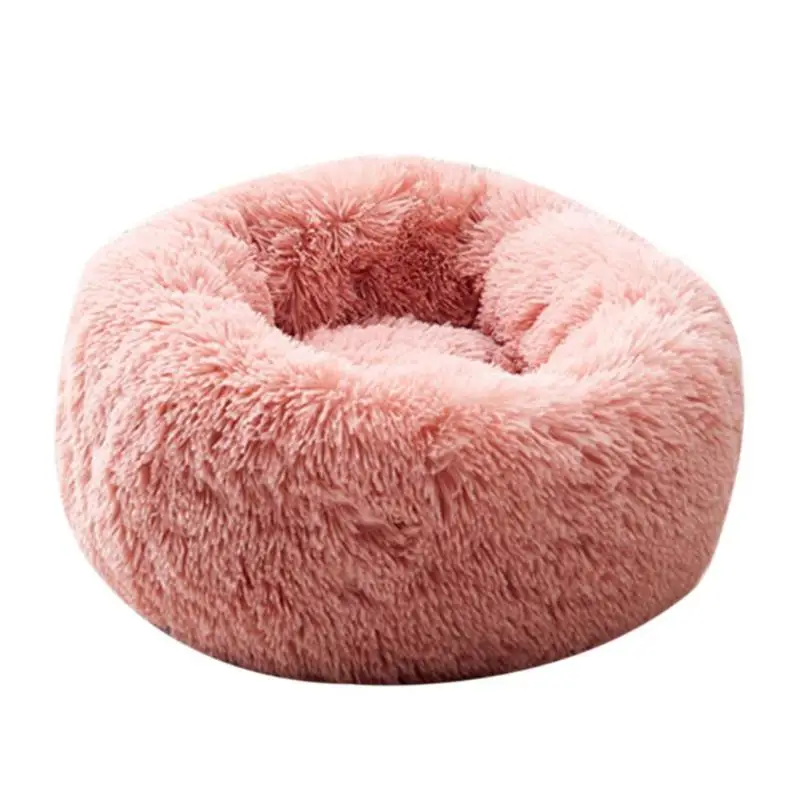 Супер мягкая кровать собаки длинные плюшевые круглые маленькие кровати Портативный Удобный И Теплый спальный мешок Мягкий щенок питомник дом - Цвет: Light Pink