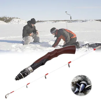 

NEW ice fishing rod winter wooden handle fishing rods 2 sections length 63cm rod set spinning pole short fishing tackle