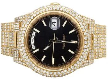 

Luxury Brand New Men Automatic Mechanical Waterproof Yellow Gold Full Diamonds Daydate Stainless Steel Sapphire Watch AAA+