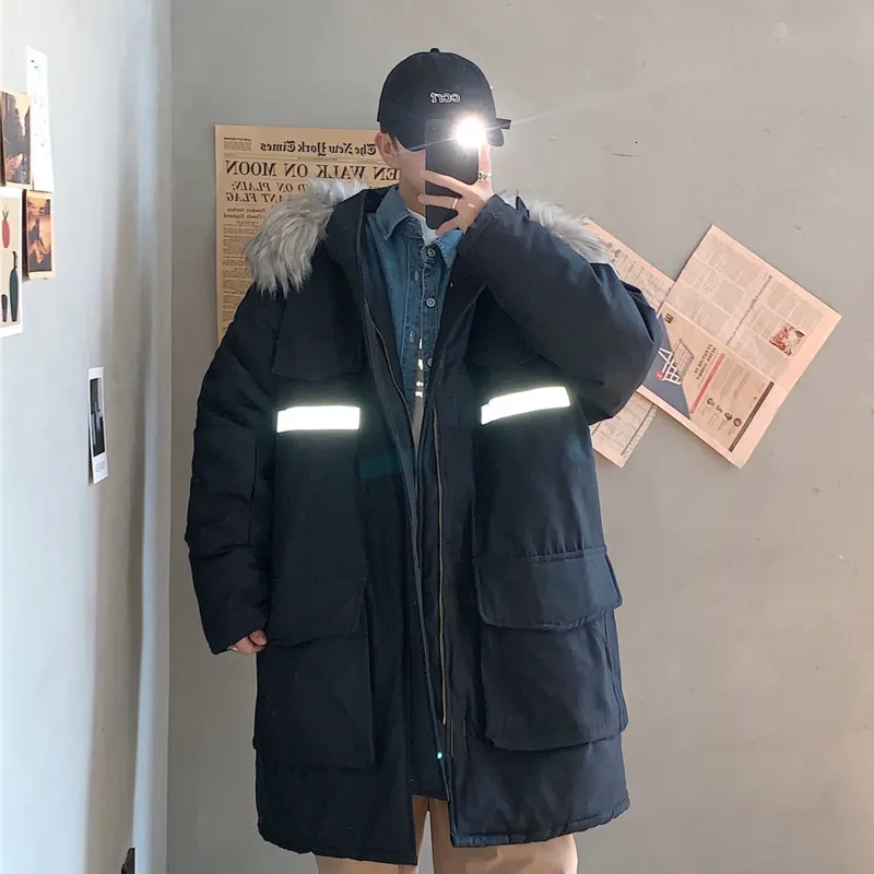 

Winter Fur Collar Hooded Coat Men's Warm Thick Parka Men Fashion Casual Long Coat Man Loose Cotton Jacket Male Clothes Overcoat