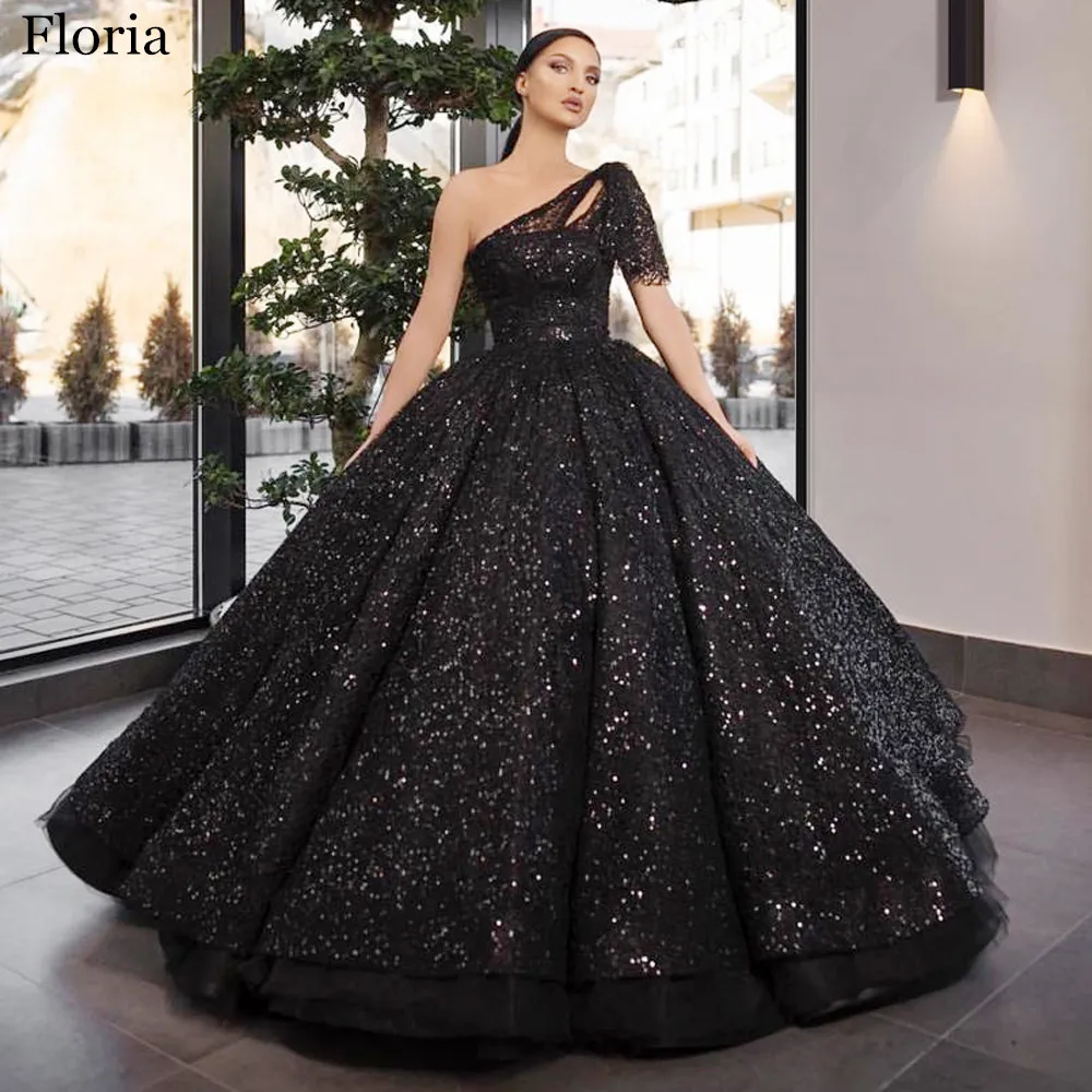 2020 Средний Восток черное официальное вечернее платье с блестками на одно плечо