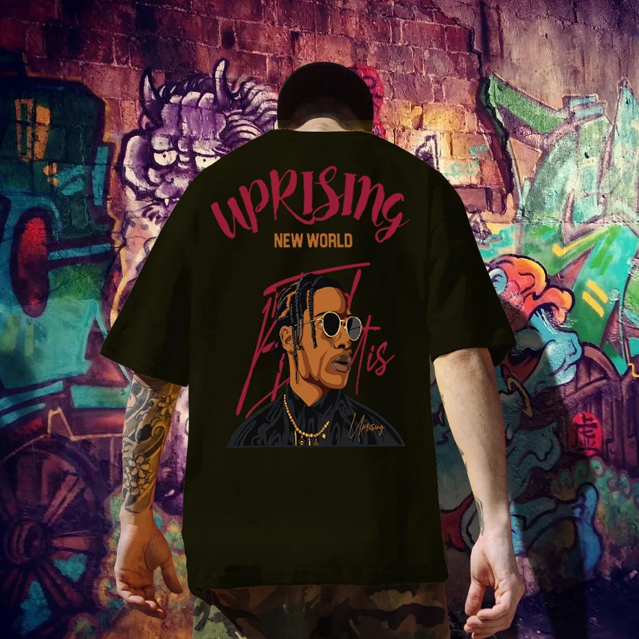 UPRISING TEE Rap music Street dance TOP Hip hop Loose Round neck short sleeve t-shirt Human head T SHIRT