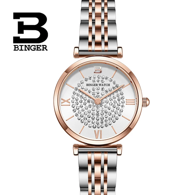 

Switzerland BINGER Luxury Brand Japan MIYOTA Quartz Women‘s Watches Diamond Stainless Steel Waterproof Retro Ladies Watches B522