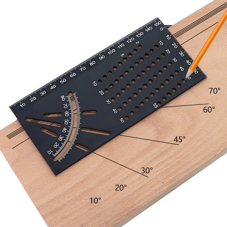Regla de medición de ángulo de inglete 3D regla de calibre cuadrado de ángulo de 45 °/90 ° herramienta de medición para carpinteros aleación de aluminio en forma de T constructores de mano 