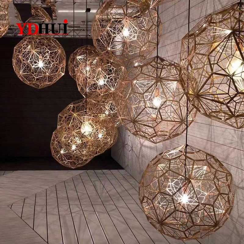 

E27 Replica of Web Etch Modern Pendant Light Shadow Lamp For Living Room Study Kitchen Dining room Silver Golden Copper body