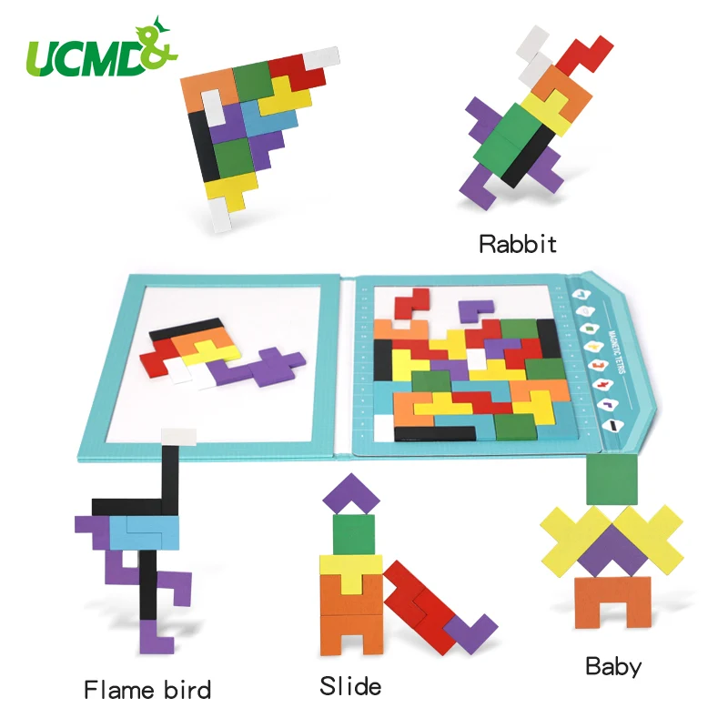 

Magnetic Wooden Tetris 3D Jigsaw Puzzle Writing Board Creative Intellectual Brain Teaser Educational Toys For Children Gift