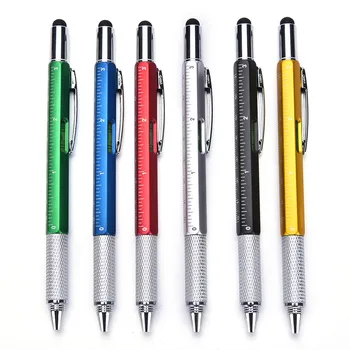 

1pcs/lot Tool Ballpoint Pen Screwdriver Ruler Spirit Level with a top and scale multifunction 6 in 1 Touch Screen Stylus pen