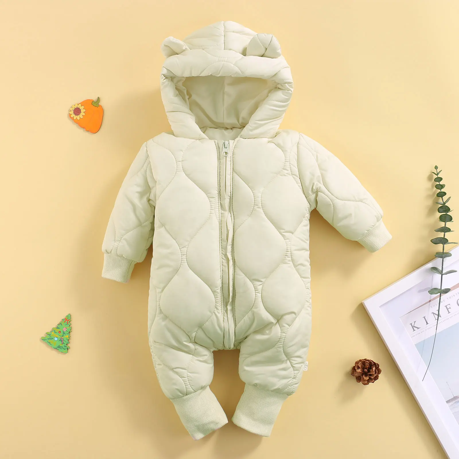Baby Winter Jumpsuit Coat Thicken Hooded Long Sleeve Romper With Full