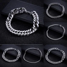 1 шт., крутой Панк Серебряный тон, кубинские звенья, рок цепь, манжета, браслет, браслет из нержавеющей стали, мужской креативный браслет, браслет, распродажа