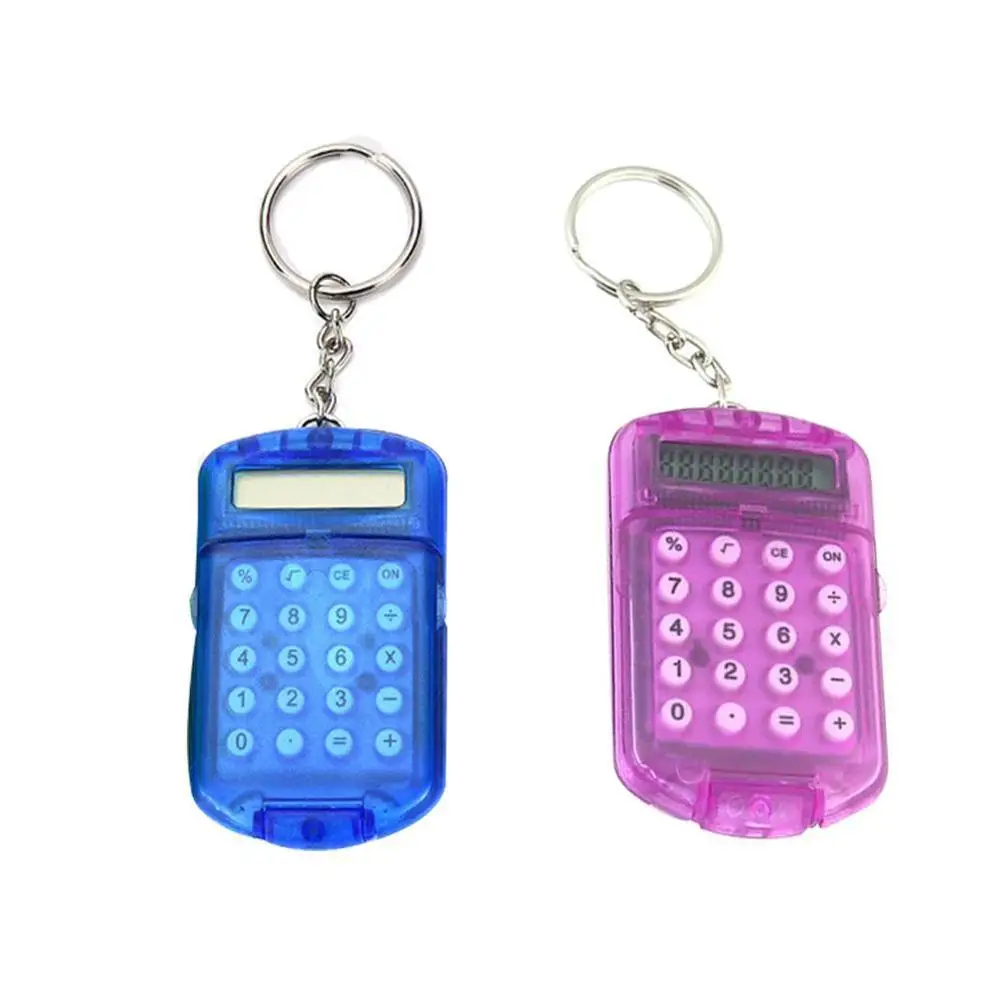 

Newest Gray Hard Clear Plastic Casing 8 Digits Electronic Mini Calculator with Keychain Random Color