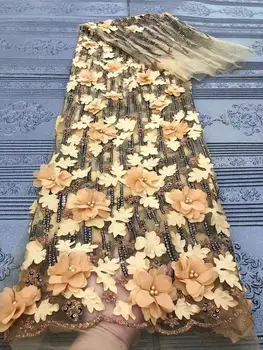 

2020 New Style French Net Lace Fabric 3D Flower African Tulle Mesh Lace Fabric High Quality African Lace Fabric S