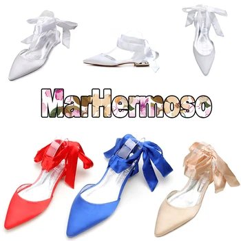 

MarHermoso Womens Ankle Strap Pointed Toe Elegant Lace Up Wedding Ballerinas Slip On Ballet