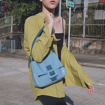 

Vintage Blue Bag Patent Leather New Fashion Bags Female Shoulder Bag Handbags Women Bag