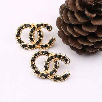 

the character of new small sweet wind double C woven leather earrings web celebrity fashion colour earring ornaments