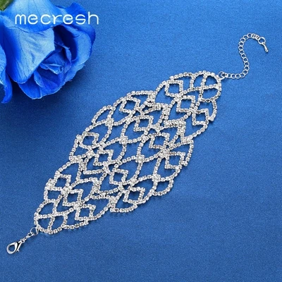 MSL356 Mecresh элегантный горный хрусталь свадебные браслеты для женщин Серебряный цвет цветочный шарф браслет невесты помолвка Свадебные украшения MSL335 - Окраска металла: MSL356