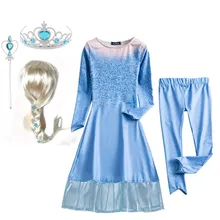 Платье принцессы Анны для девочек Рождественские вечерние платья Эльзы Снежной Королевы для костюмированной вечеринки 2 предмета, платье с длинными рукавами и леггинсы костюм на Хэллоуин