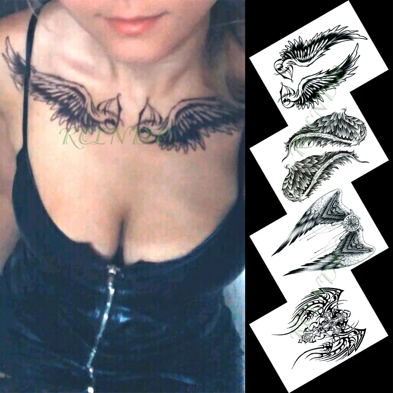 

Waterproof Temporary Tattoo Sticker angel wing cross black large size art tatto flash tatoo fake tattoos for girl men women