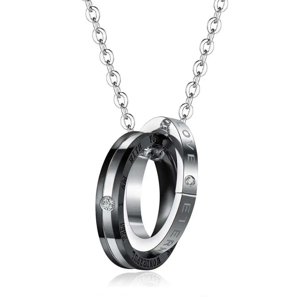 Black Crystal Pendants Necklace 316L Stainless Steel Double Circle Choker Women Men Fashion Jewelry | Украшения и аксессуары