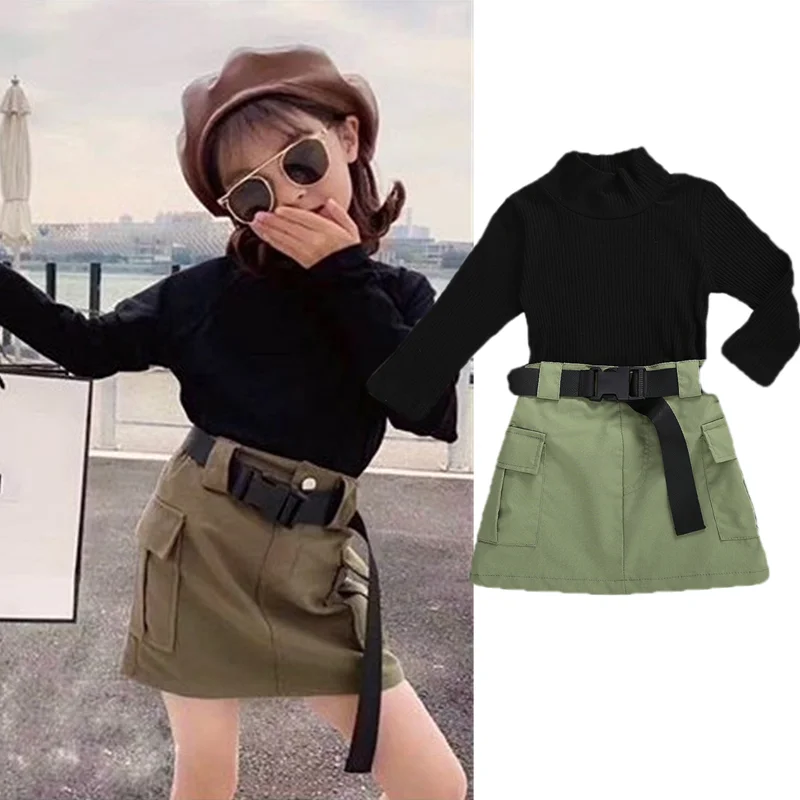 Kids-Baby-Girls-Fashion-3-piece-Clothes-Set-Long-Sleeve-Half-High-Collar-Black-Shirts-Top_副本