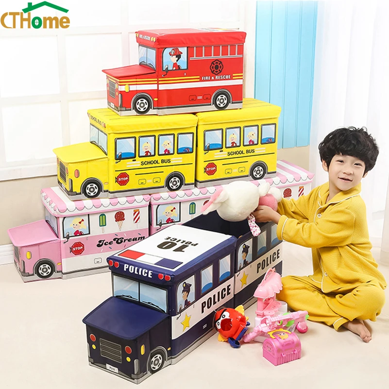 

CTHome NEW Bus Shape Toys Organizer for Kids Clothes Toy Storage Box Folding Cartoon Car Toy Storage Basket Children Storage Bin