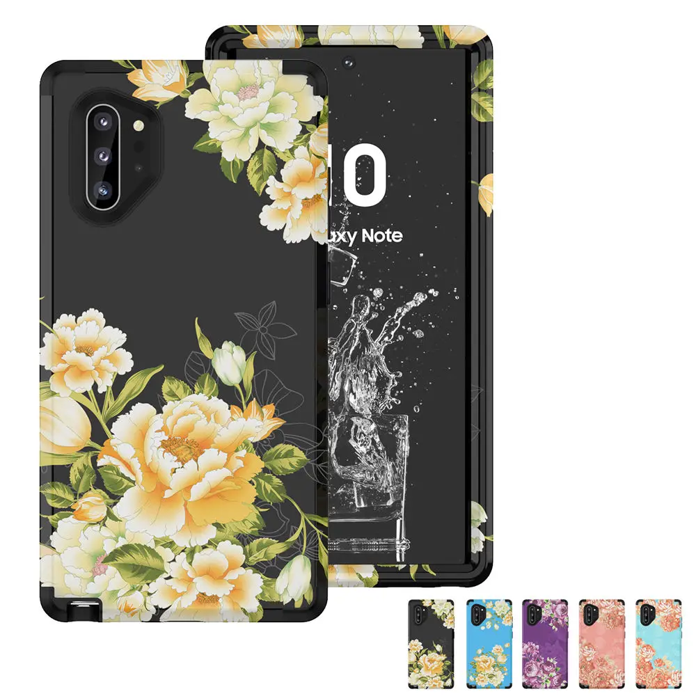 

Back shell For Samsung Galaxy Note 10 Plus 5G Case beautiful Peony Flower Dual Layer Hybrid Hard PC Soft Rubber Shockproof Cover