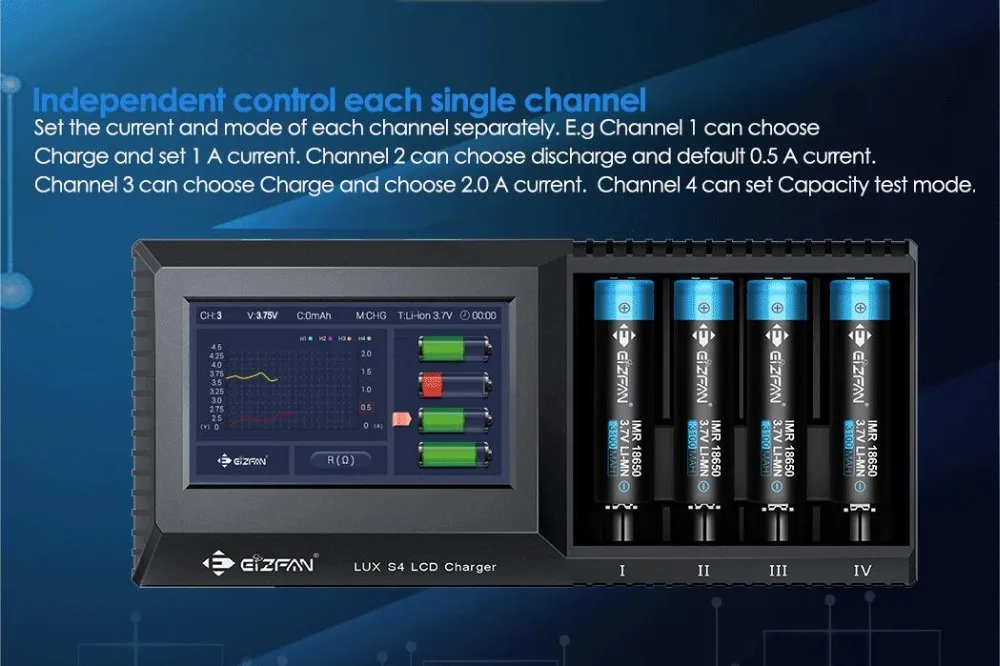 Efan Eizfan LUX S4 новейшее многофункциональное зарядное устройство с сенсорным экраном и ЖК-дисплеем Универсальное зарядное устройство с батареей ИК функция тестирования