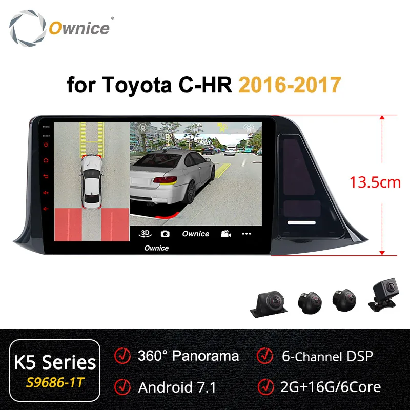 Ownice K3 K5 K6 2 Din Автомобильный навигатор gps Android 9,0 для Toyota C-HR 2006- Аудио Видео DVD стерео 360 панорама DSP 4G LTE - Цвет: S9686-1 K5