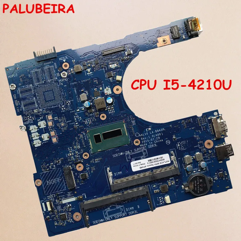 PALUBEIRA CN-0R53XF R53XF для Dell Inspiron 5458 5558 5758 Материнская плата ноутбука AAL10 LA-B843P REV: 1,0(A00) I5-4210U материнская плата