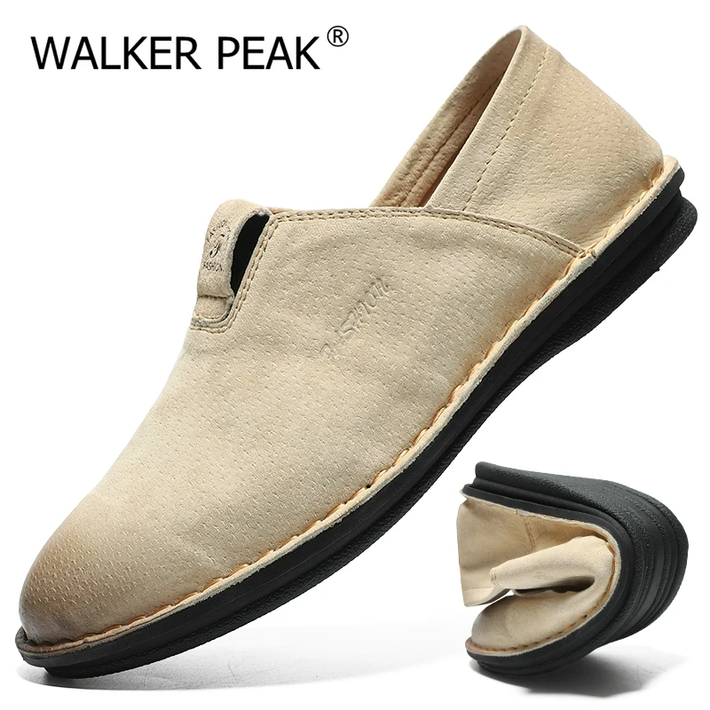 Comfortable Genuine Leather Mens Casual Shoes Loafer Design Driving Men Flats Footwear Slip on Moccasins Male Walkerpeak | Обувь