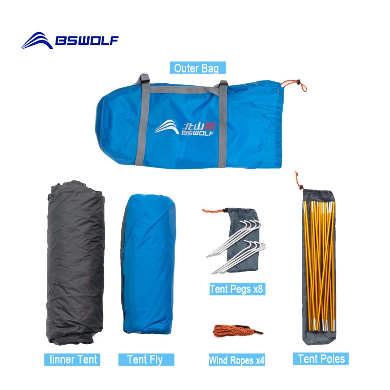 BSWOLF Camping Tent 2 Person Aluminum Pole Lightweight Tourist Tent Double Layer Portable for Hiking Travelling