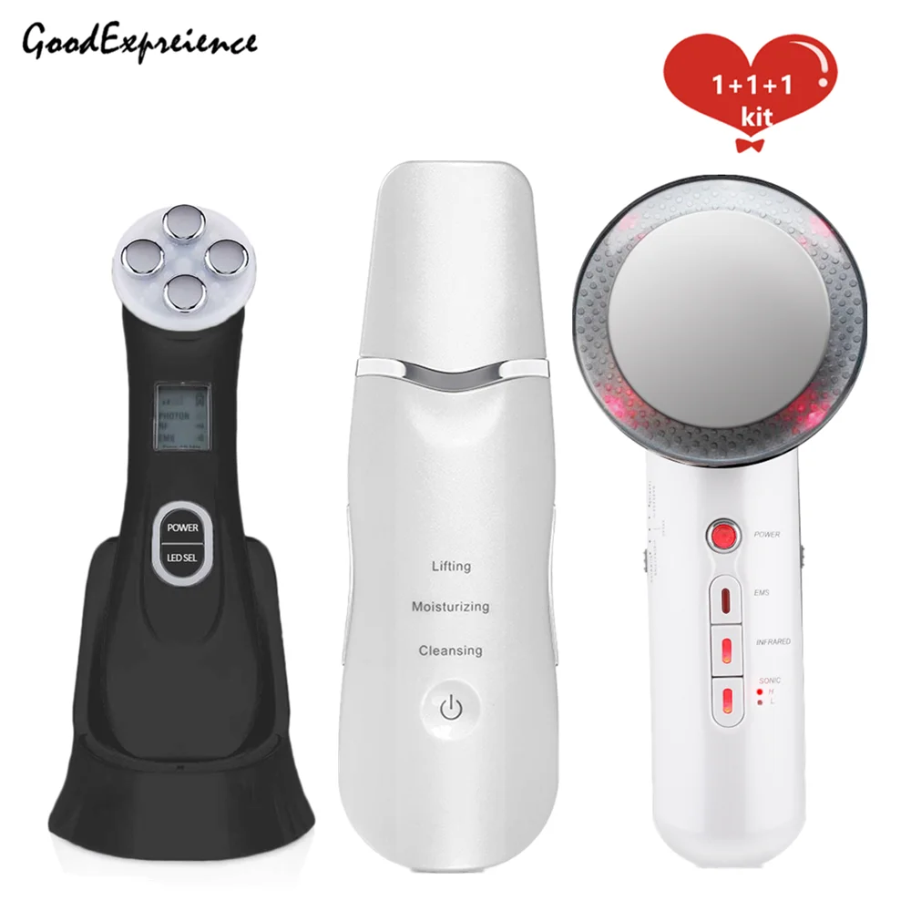 

Ultrasonic Blackhead Shoveling Machine + 5 in 1 RF & EMS Facial Beauty Wrinkle Removal Machine + 3 in 1 Slimming Machine
