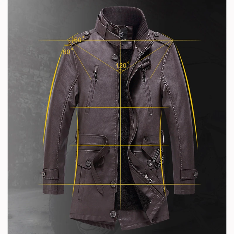 Covrlge, кожаная мужская куртка, мягкая, из искусственной кожи, длинная, мужская, деловая,, осень, зима, повседневная, флисовая, мужская, размер XXXL, MWP059