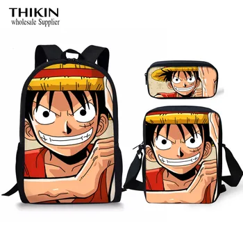 

THIKIN ONE PIECE Monkey D. Luffy Print Children School Bag for Boys Orthopedic Backpack Schoolbag Kids Custom Book Bags 3pcs/set