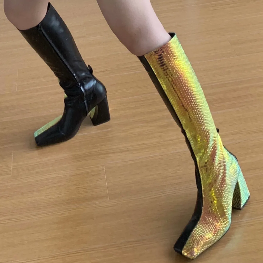 Сапоги до колена на высоком каблуке со змеиным принтом; Botines Mujer; Botas Mujer; роскошная женская обувь в уличном стиле; женская кожаная обувь; Bota Feminina