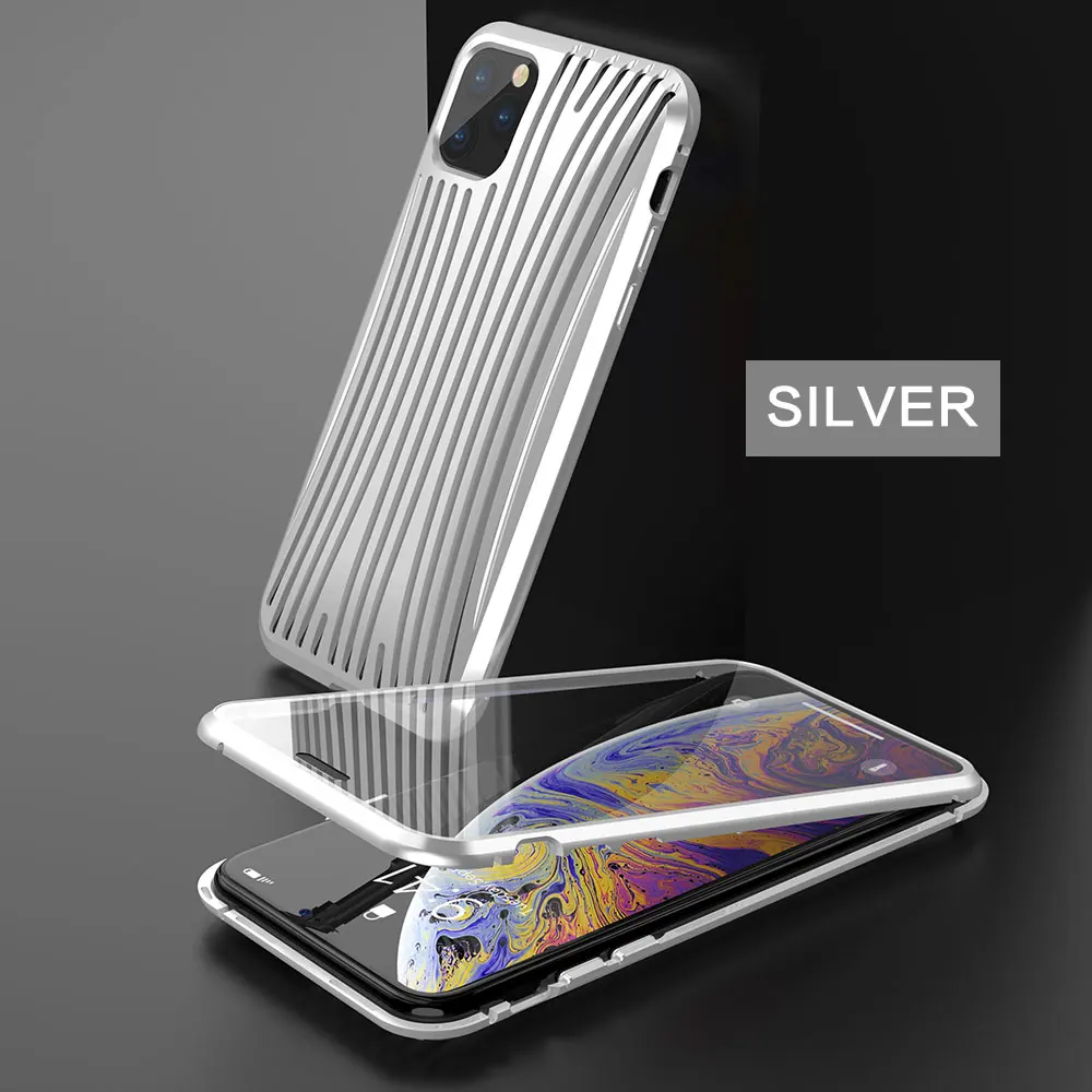 Магнитный металлический чехол FLOVEME для iphone 11 360, полная защита для iphone 11 pro max, чехол для телефона из закаленного стекла, Магнитная задняя крышка - Цвет: Silver